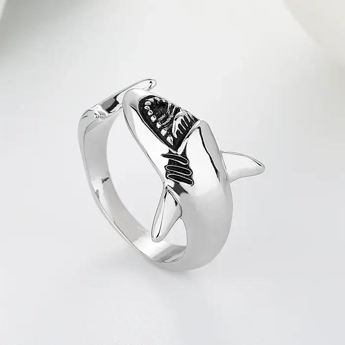 Bague élégante couleur or argent Animal requin marin redimensionnable ouvert Viking Anillo pour femmes hommes amoureux de l'océan doigt bijoux Joias