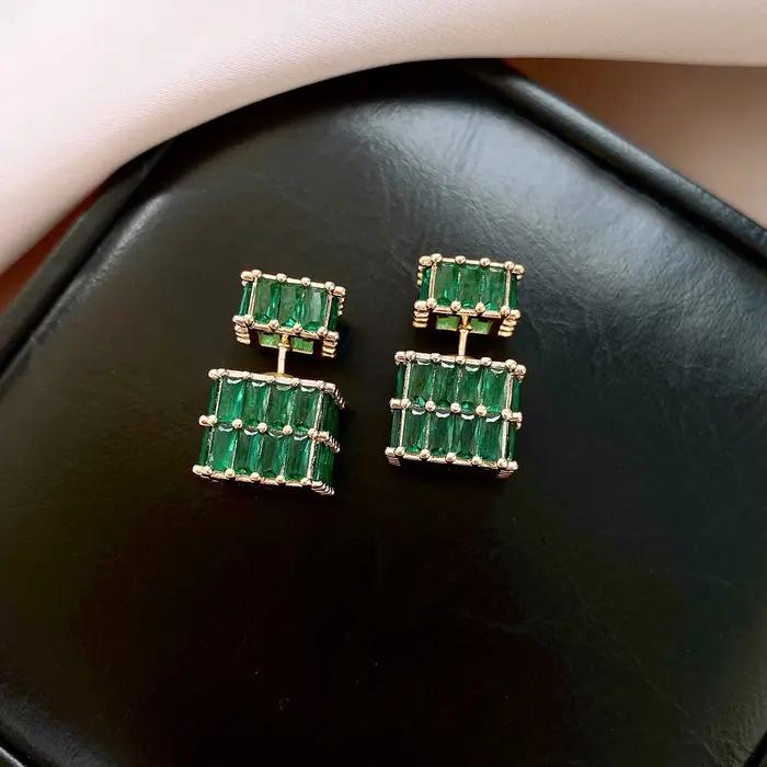 Boucles d'oreilles françaises rétro en Zircon tridimensionnel pour femmes