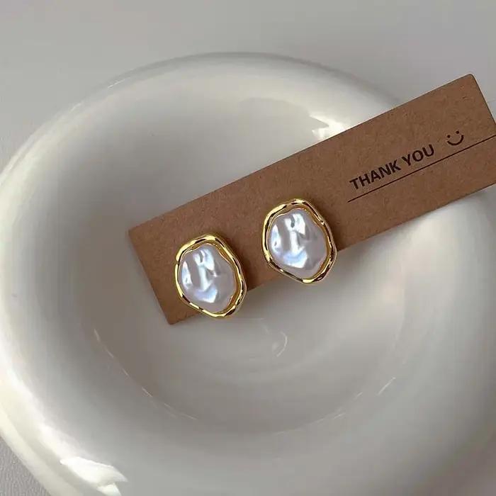 Boucles d'oreilles géométriques rondes irrégulières en métal pour femmes, Style minimaliste, personn