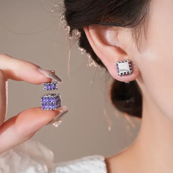 Boucles d'oreilles françaises rétro en Zircon tridimensionnel pour femmes