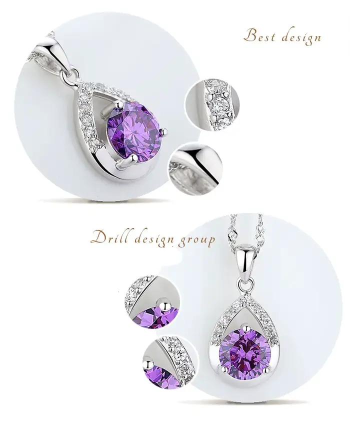 Offre spéciale ensembles de bijoux de mariée 925 en argent Sterling couleur cristal goutte d'eau colliers boucles d'oreilles femmes fête fiançailles