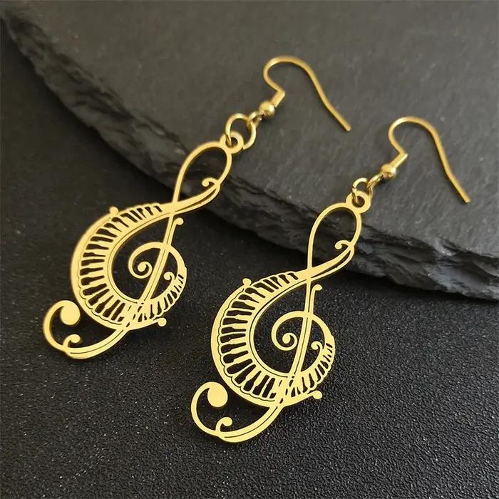 Boucles d'Oreilles en Acier Inoxydable, Notes Musicales pour Femme, Occasions Spéciales, Design Unique, Audace Moderne, Durabilité, Convient pour Tous Les Soirs