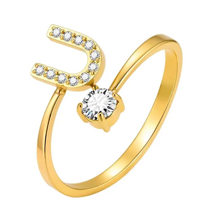 Bagues Chic en Zircon avec Initiale A-Z pour Femmes et Filles