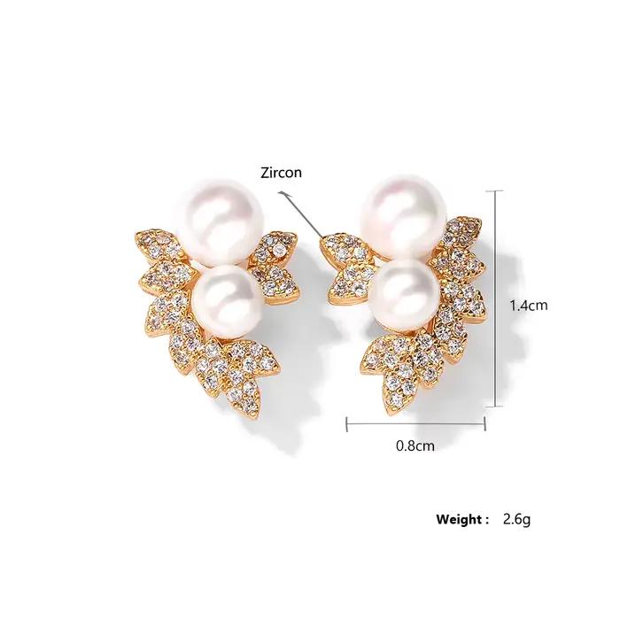 UILZ exquise Imitation perle boucles d'oreilles pour les femmes de luxe en forme de feuille zircone couleur or boucle d'oreille bijoux de fête de mariage