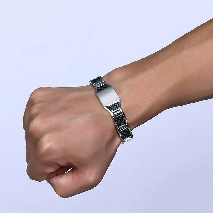Vnox-Bracelets en fibre de carbone pour homme, acier inoxydable gravé, douze constellations, gémeaux et lion, énergie avec outil