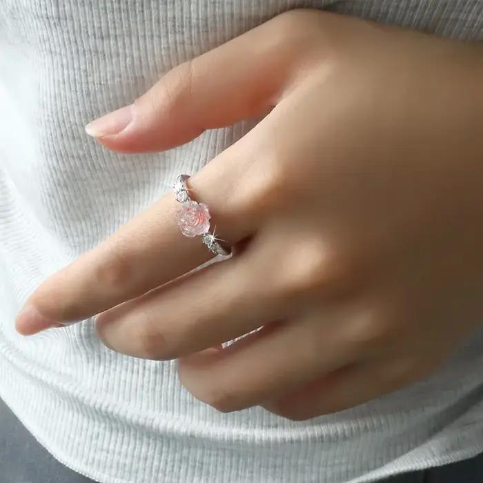 PONYKISS – bagues réglables en forme de fleur de Rose pour femmes