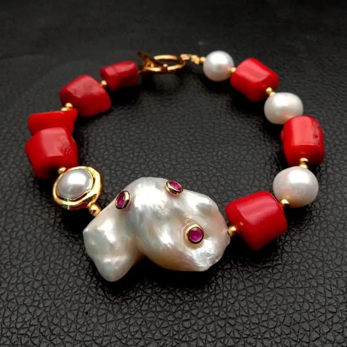 Bracelet perle de culture blanche rouge