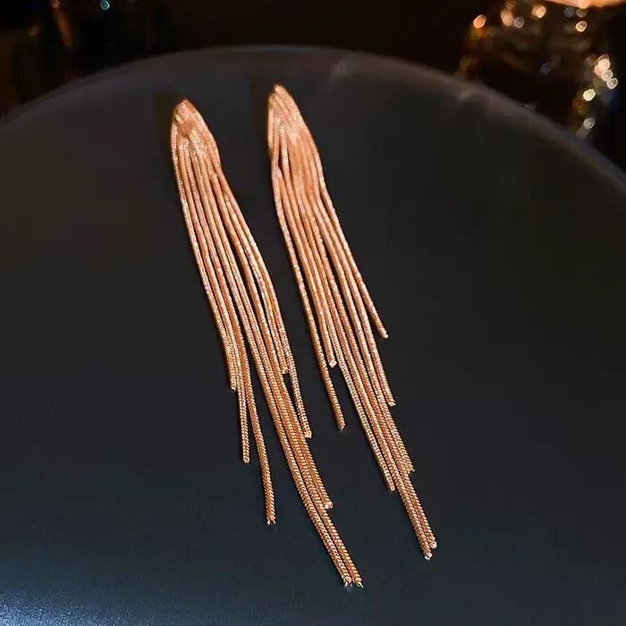 Boucles d'oreilles longues à pampilles en chaîne pour femmes