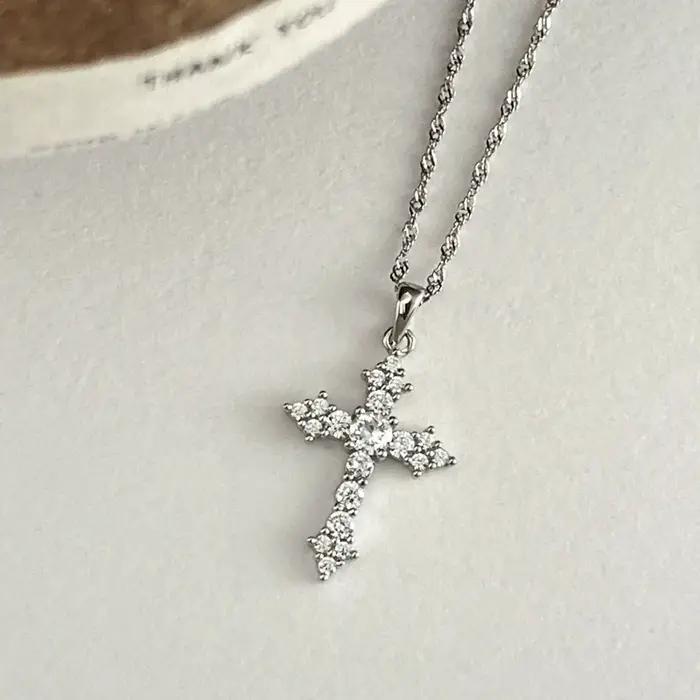 Collier pendentif croix en Zircon Simple pour femmes