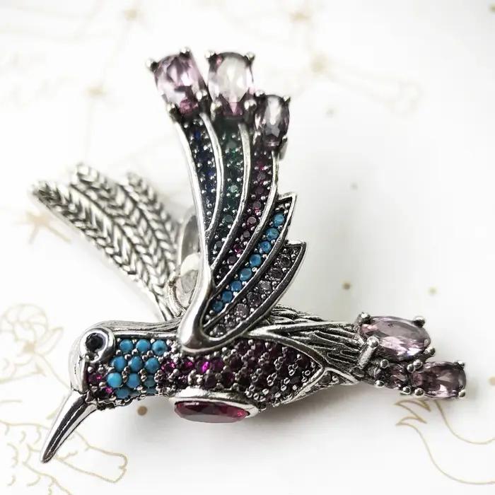 Pendentif colibri en argent sterling 925 avec pierres précieuses multicolores pour femmes occasions spéciales bijoux bohèmes