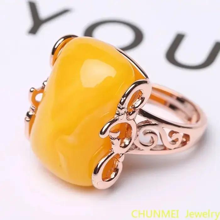 Bague d'ambre de la baltique naturelle réglable pour femmes