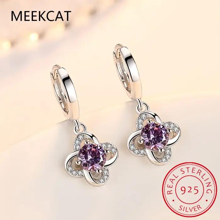 Boucles d'oreilles créoles fleur mignonnes en argent 925 avec zirconie cubique pour femmes et filles occasions spéciales mariage engagement anniversaire fête