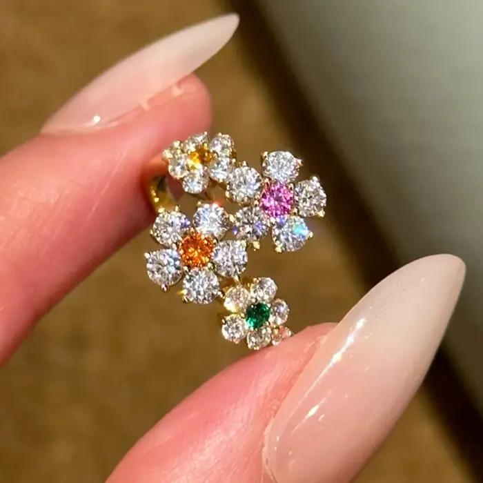 Bagues classiques rétro incrustées de diamants multicolores réglables pour femmes occasions spéciales mariage