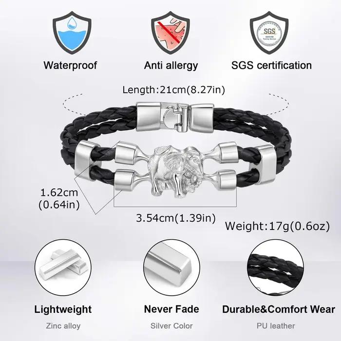 Bracelet en cuir d'éléphant vintage élégant pour hommes occasion spéciale cadeau chic bracelet chaîne et maillons acier inoxydable