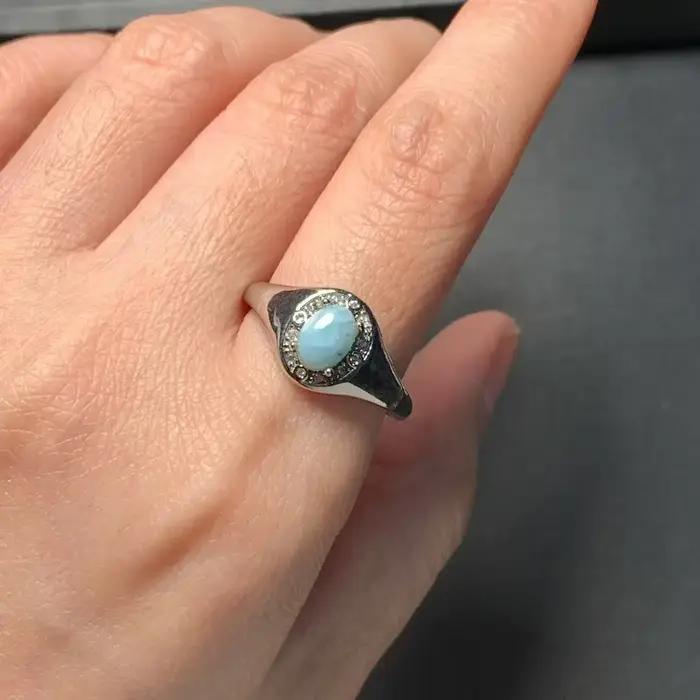 HEYYA – bague Larimar Vintage en pierre naturelle pour femmes