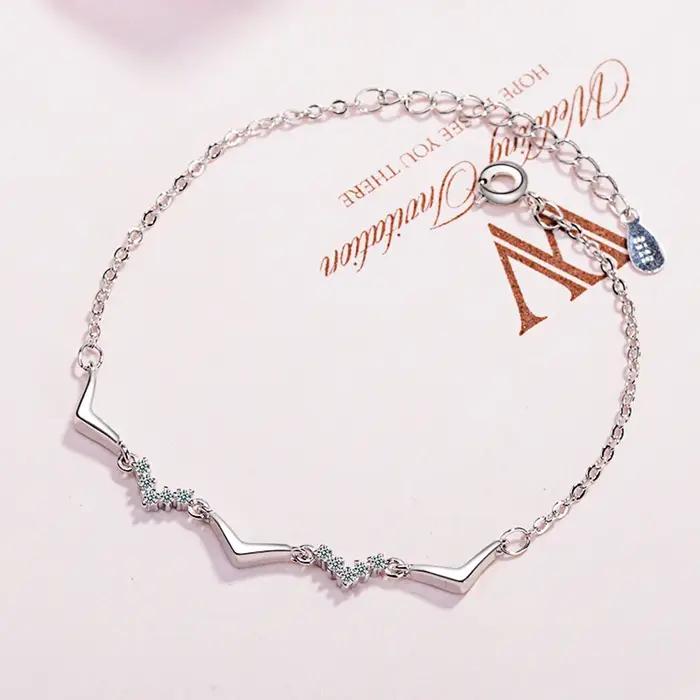 Nouveau Simple mode 925 Bracelet vague en argent Sterling pour les femmes zircone bijoux fins Pulseira Feminina S-b148