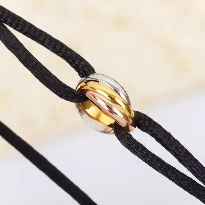 Bracelet de couple en argent 925 à trois anneaux et croix tricolore. Un cadeau de Noël avec couleurs et tailles réglables. N'effaçera jamais son empreinte. Non allergique