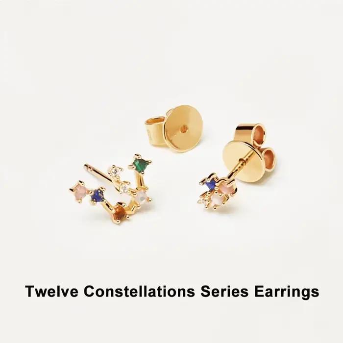 Boucles d'oreilles série douze Constellations en argent Sterling 925