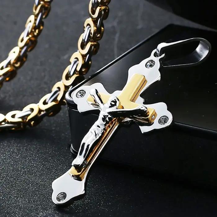Collier pendentif croix de jésus Crucifix chrétien avec cristal