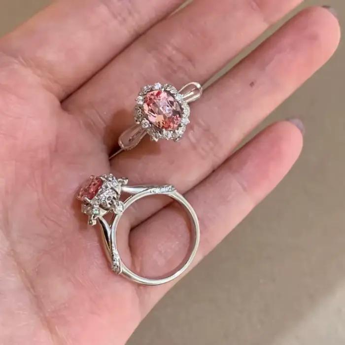 Bague en argent sterling avec diamant rose à franges pour filles, bijoux simples et élégants, adaptés comme cadeau