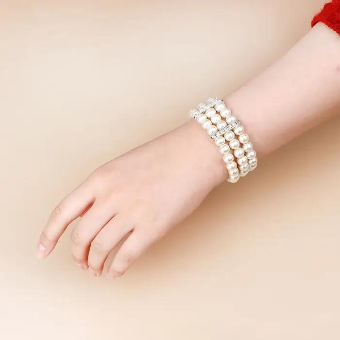 Bracelet élastique en biscuits perlé multicouche pour femme