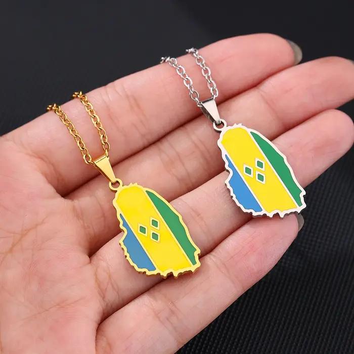 Colliers pendentifs drapeau de la carte de Saint-Vincent-et-les-Grenadines en acier inoxydable