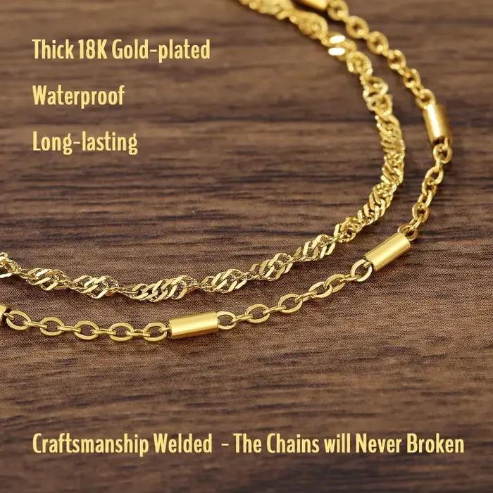 Bracelets en or à deux couches pour femmes et filles, acier inoxydable plaqué or 18 carats, imperméables, réglables, minimalistes, empilables d'été, résistant à l'usure quotidienne, pour les occasions spéciales