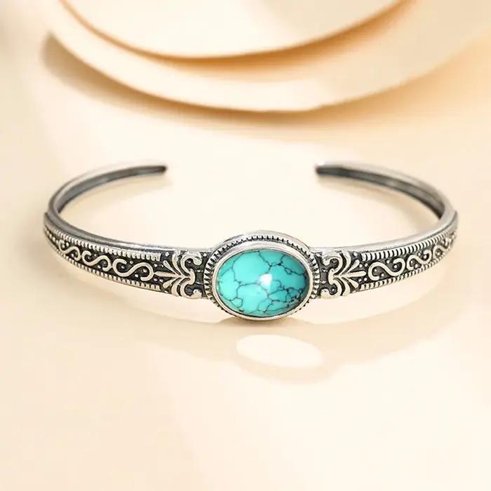 Bracelet manchette turquoise femmes Thai argent