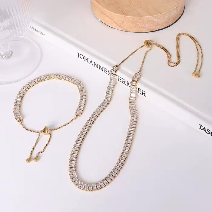 Bracelet et collier ajustables en acier au titane plaqué or pour femme, optique de tennis, pop-corn, ensemble de colliers, cadeau pour fille, nouvelle mode