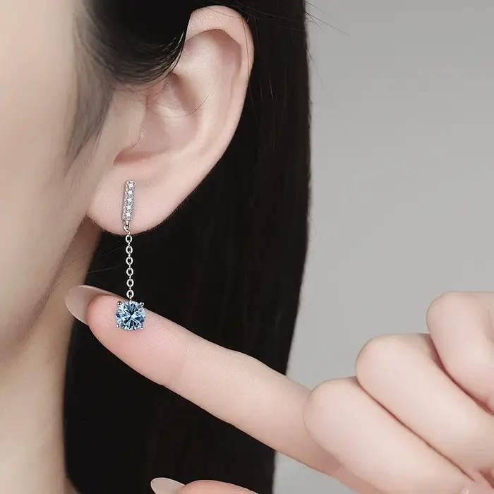 Boucles d'oreilles pendantes Tezzc 1ct avec chaîne longue et pampilles pour femme
