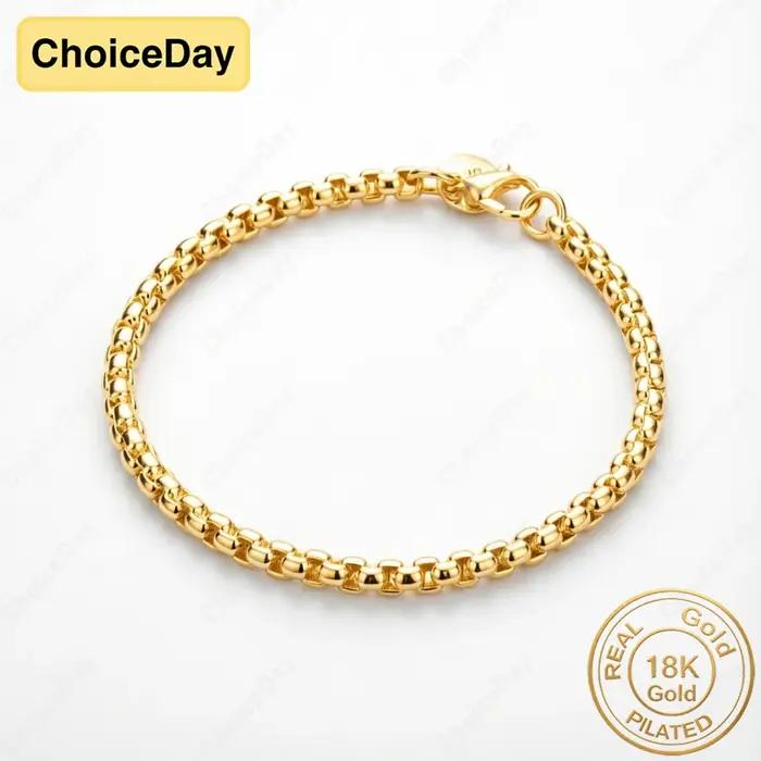 Bracelet chaîne simple en or plaqué 18 carats de 4 mm pour hommes et femmes