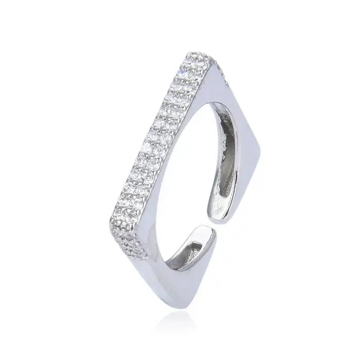 Bague carrée Simple couleur argent pour femmes, personnalité à la mode, Zircon, Index réglable, cade