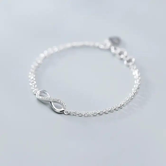 Bracelet infini en argent sterling 925 pour femme, design minimaliste à double chaîne, délicat, avec