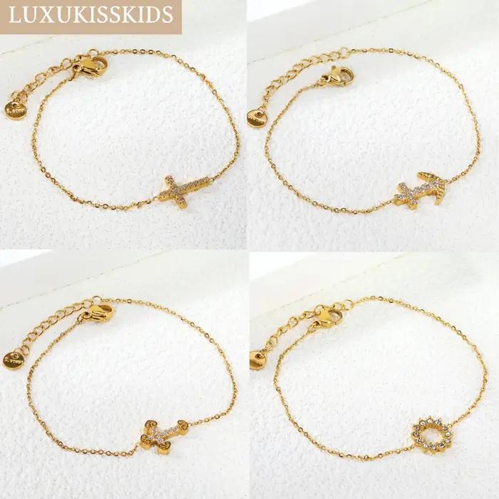 LUXUKISSKIDS classique Goth croix bracelets porte-bonheur pour femme/hommes jésus chrétien bijoux en acier inoxydable strass luxe pulseras