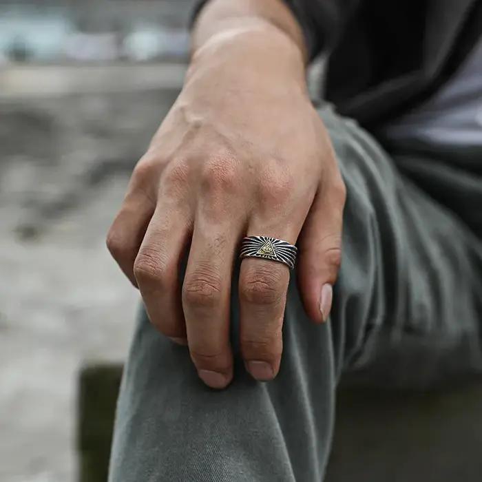 Bague rétro œil de Providence doré pour homme et femme bijou gothique unisexe pour soirées et fêtes