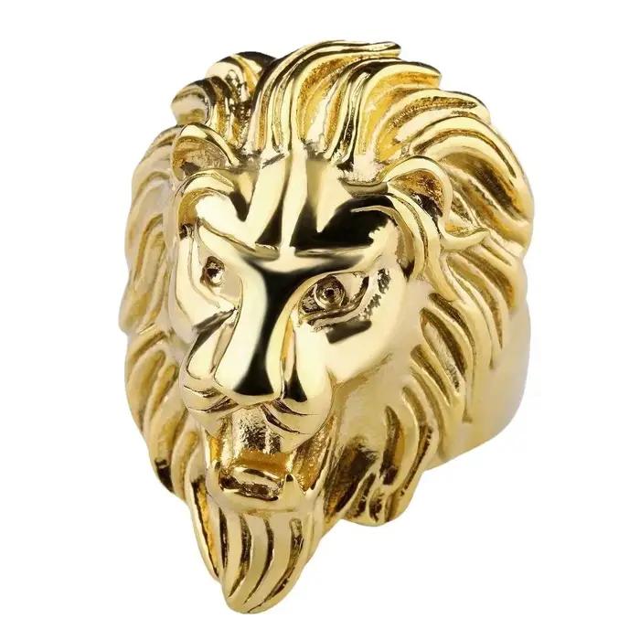 Bague Vintage Tête de Lion Dorée pour Hommes, en Alliage, Sculpture 3D Lion, Bague Chevalière, Style