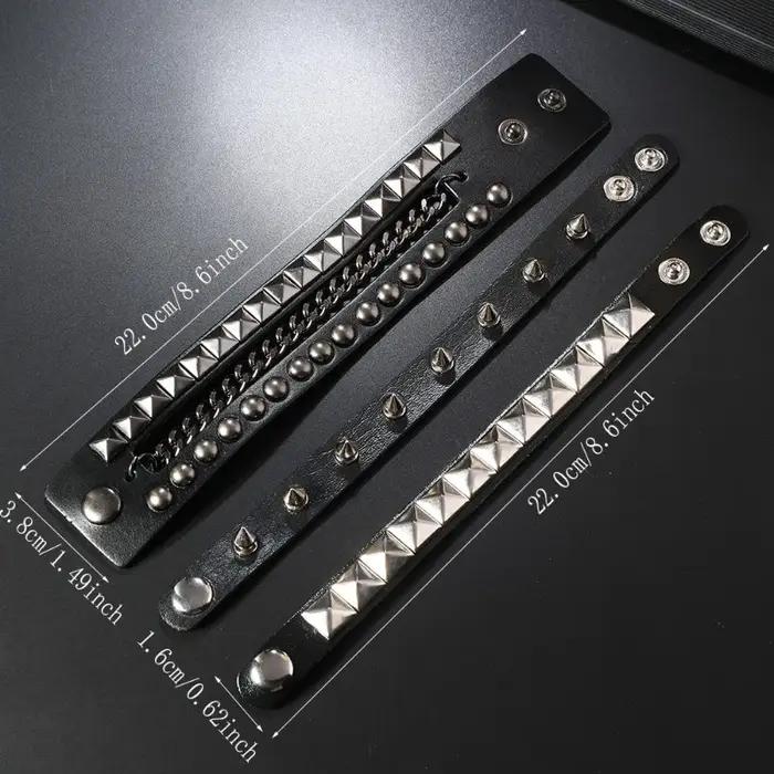 Bracelet gothique Punk noir pour hommes et femmes
