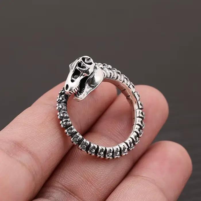 Buyee 925 en argent Sterling dinosaure os anneau audacieux grand anneau de déclaration pour hommes femmes mode Unique Fine mode bijoux cadeau
