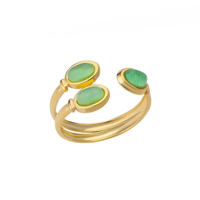 Bague en pierre verte pour femmes, en acier inoxydable, couleur or, réglable, bijoux esthétiques de