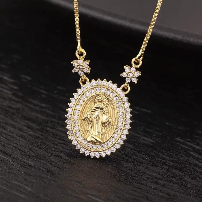 Collier rétro avec pendentif zirconia brillant pour femmes, bijou de croyance élégant, cadeau de fête quotidien pour occasions spéciales