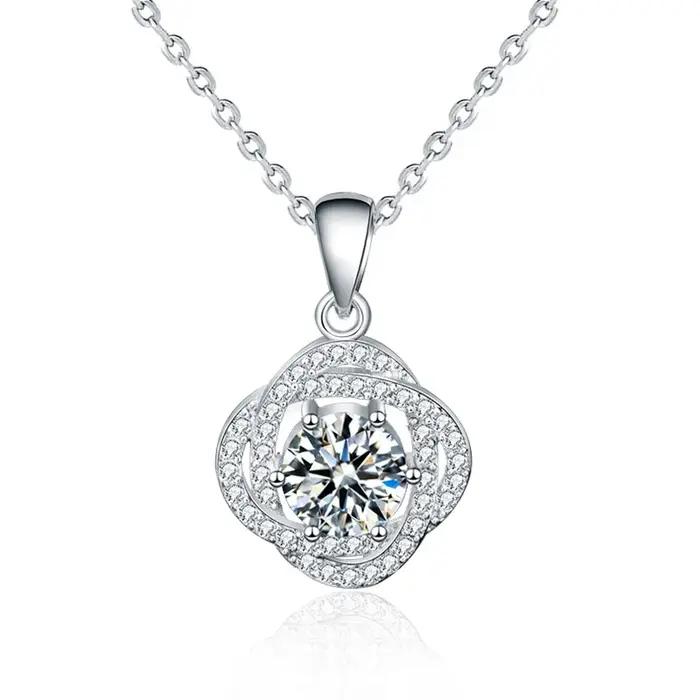 Collier pendentif en moissanite nœud d'amour en argent S925 LinkerLove pour femmes