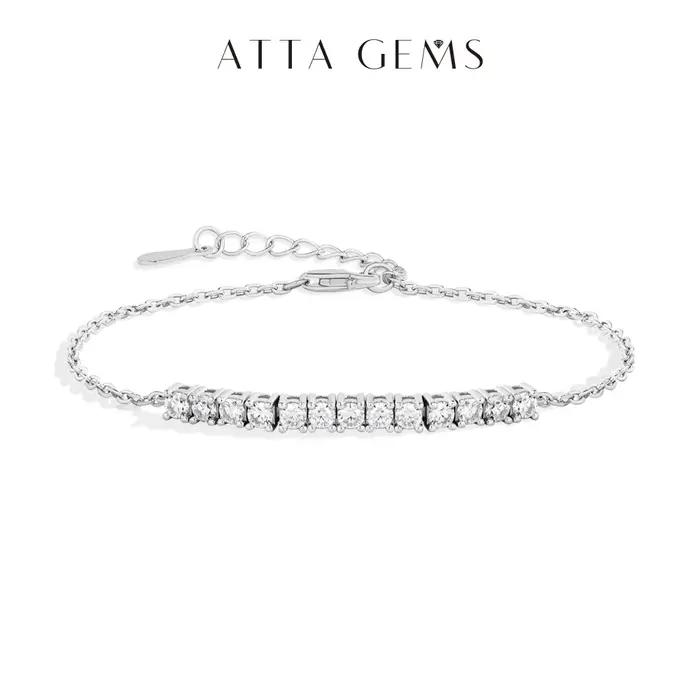 ATTAGEMS une rangée de Bracelets de Tennis Moissanite 925 en argent Sterling plaqué or jaune Bracele