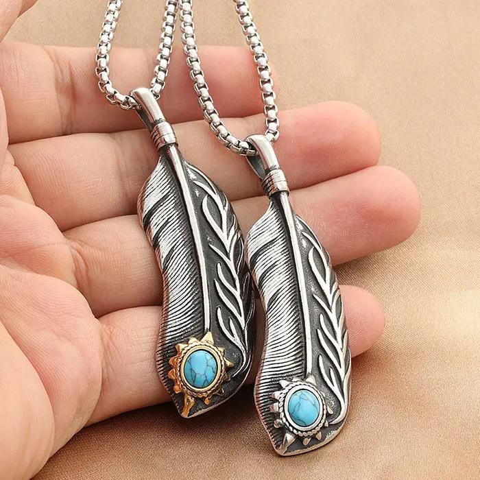 Collier de plumes vintage en acier inoxydable TOGA PULLA pour hommes et femmes, bijou ethnique et style motard pour occasions spéciales