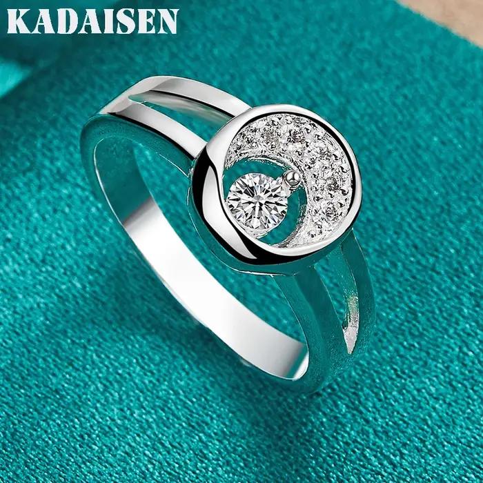 Zircon pleine lune en argent sterling 925 7-10 # Bague pour femme