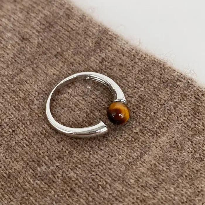 Bague en pierre d'oeil de tigre brillant pour couples