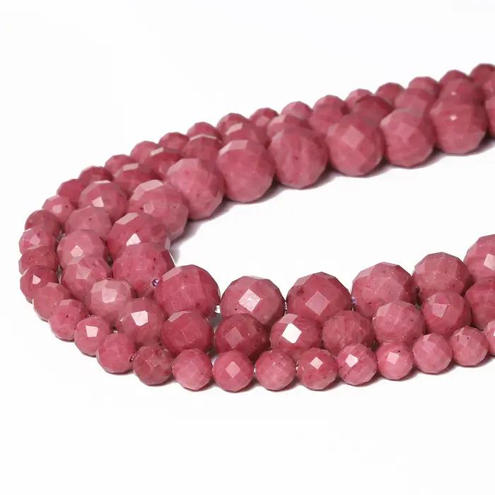 Perles rondes en pierre à facettes en Rhodonite naturelle