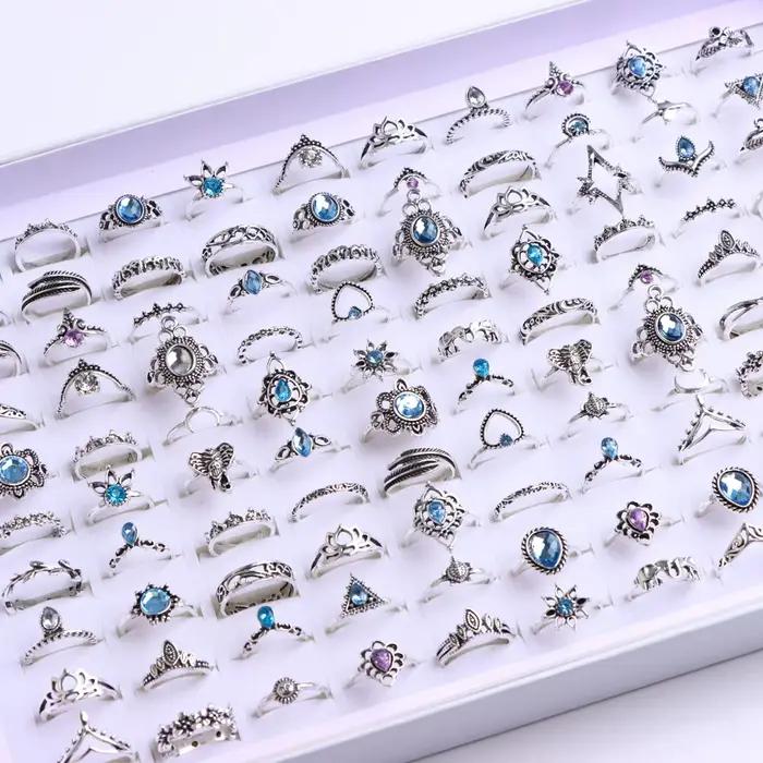 Bagues Vintage Boho en verre Turquoise pour femmes, 20/30 pièces/lot, mode Style vacances, Festival