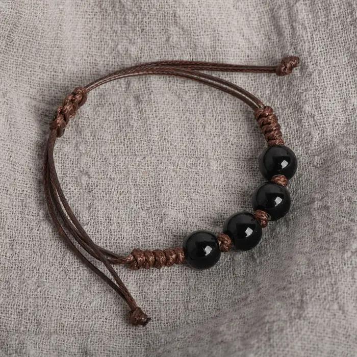 Bracelet Ajustable en Perles de Céramique Noire