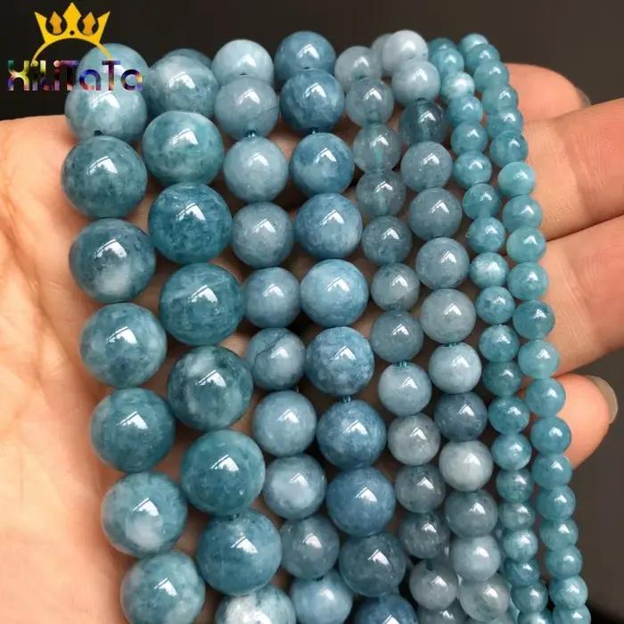 Perles de jade et de calcédoine bleu foncé en pierre naturelle pour la création de bijoux DIY et bracelets à breloques occasions spéciales femmes