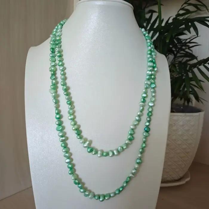 Collier en perles d'eau douce naturelles baroques long multicouche vert et jaune pour femmes occasions spéciales